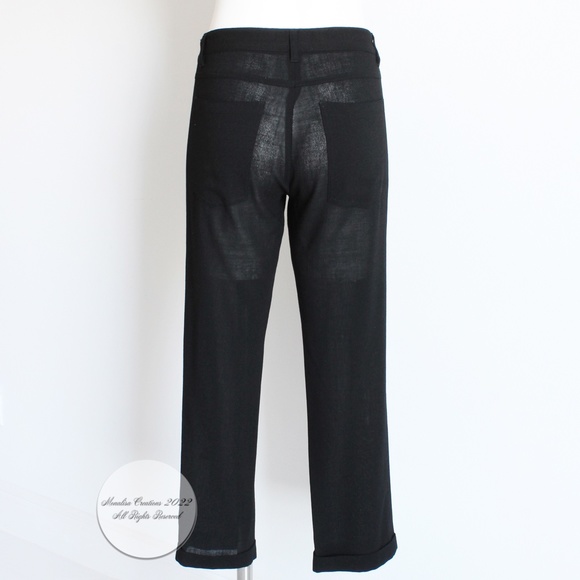 Ann Demeulemeester Cropped Trousers Pants with Cuff Black Sheer Wool - Picture 6 of 7